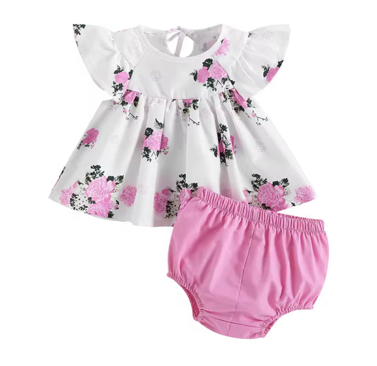 Pink Rose Print Outfit girl's, kids, baby, gift, outfit