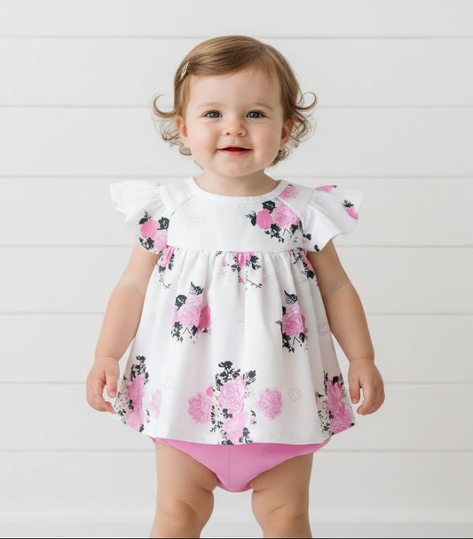 Pink Rose Print Outfit girl's, kids, baby, gift, outfit