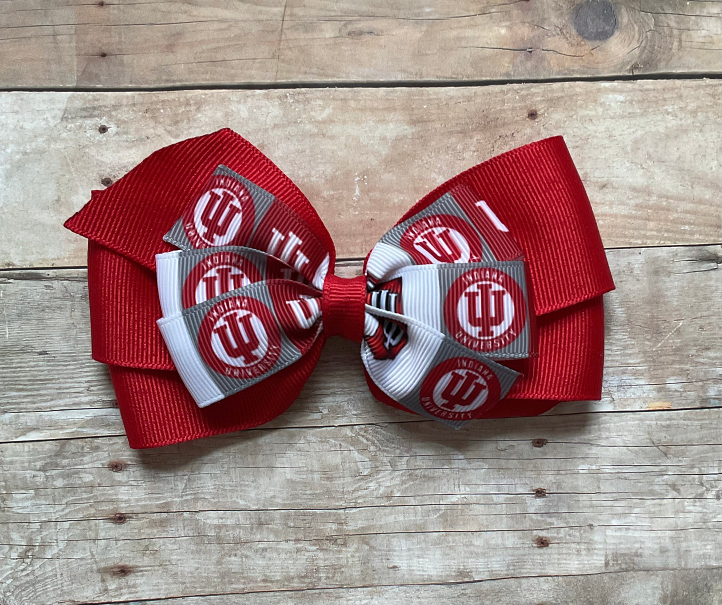 Collegiate Double Hair Bow, University, Indiana, Hoosiers