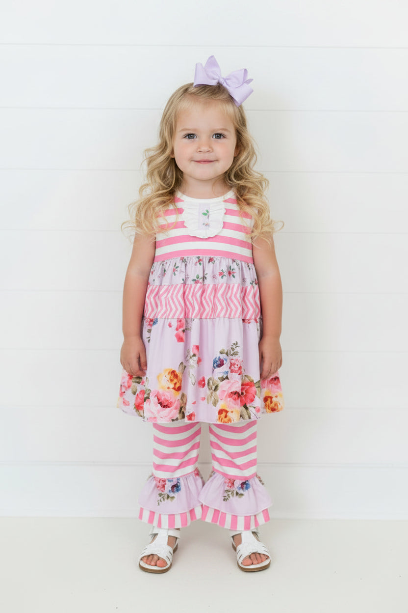 Purple & Pink Ruffle Flower Outfit, girl, set, boutique, kids