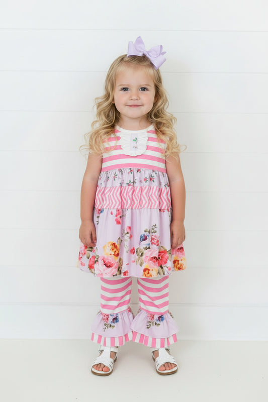 Purple & Pink Ruffle Flower Outfit, girl, set, boutique, kids / SALE