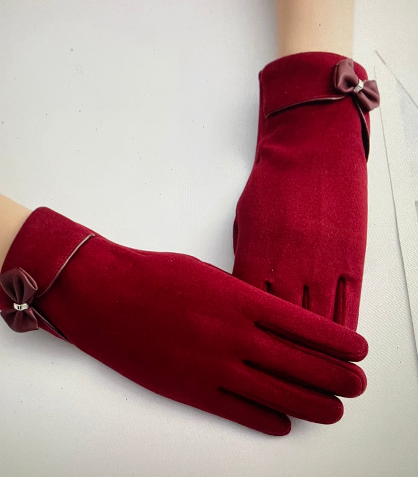 Women's Dark Red Gloves, holiday, Winter, girl