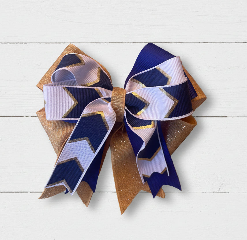 Equestrian Bow, Navy, Gold Glitter & White, Horse Show, Tails, Blue, barrette