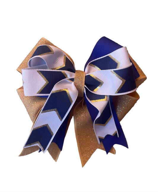 Equestrian Bow, Navy, Gold Glitter & White, Horse Show, Tails, Blue, barrette