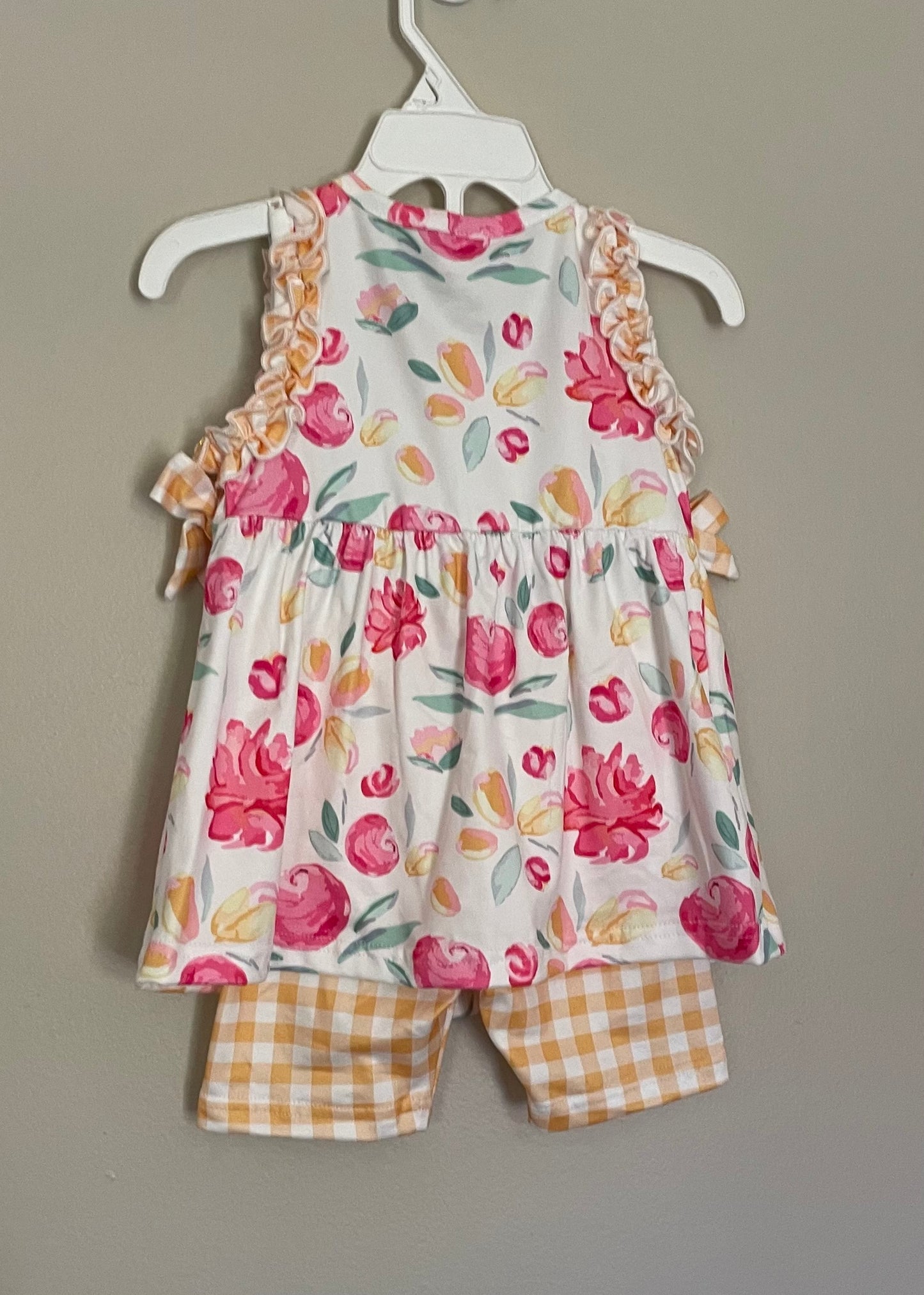 Yellow Checks & Flowers Ruffle Short Set, girls, kids, clothing / SALE: Reg. $19.95