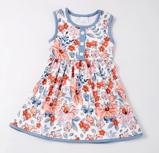 Blue & Orange Floral Twirl Dress, Milk Silk, girl, kids