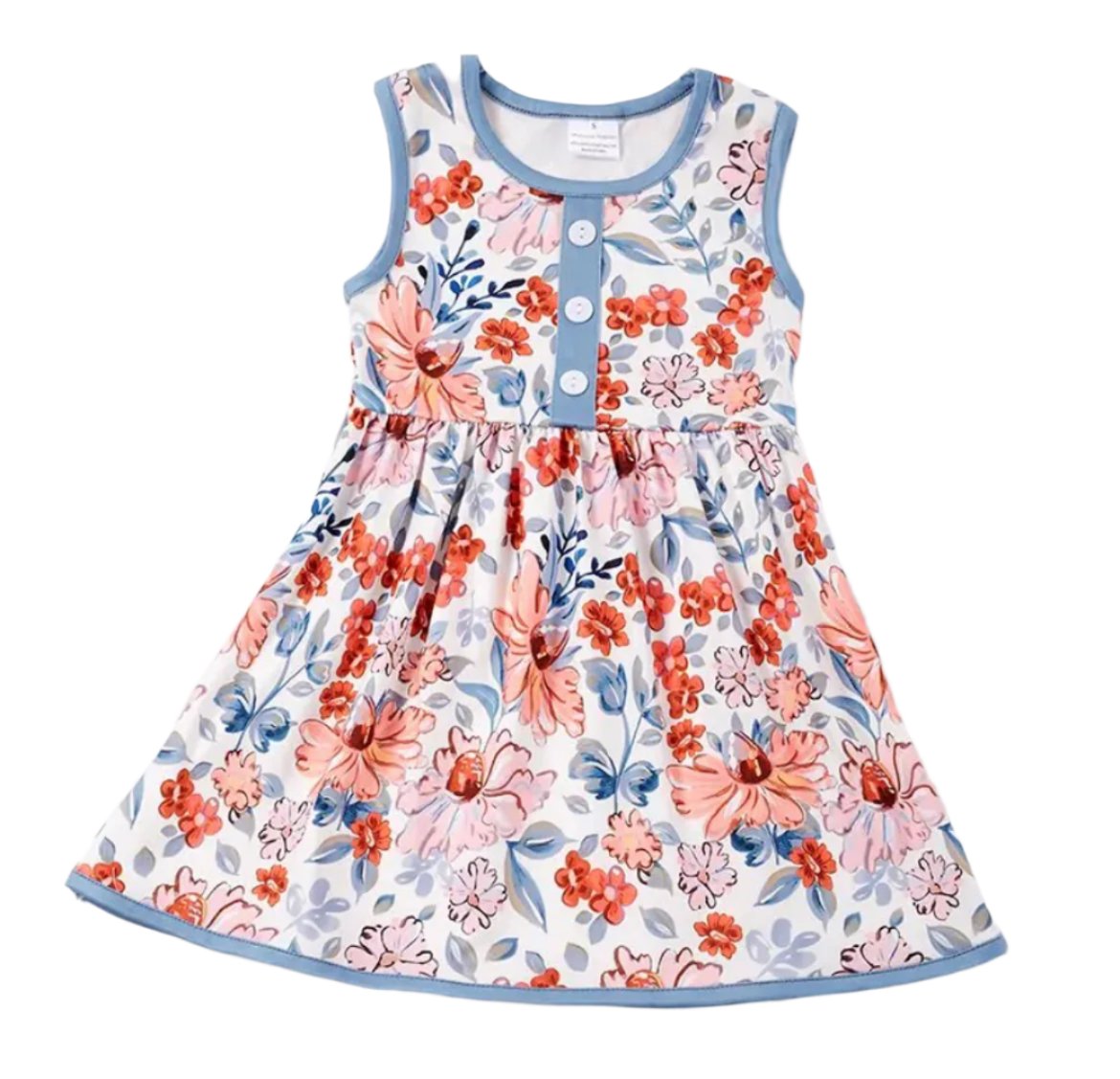 Blue & Orange Floral Twirl Dress, Milk Silk, girl, kids