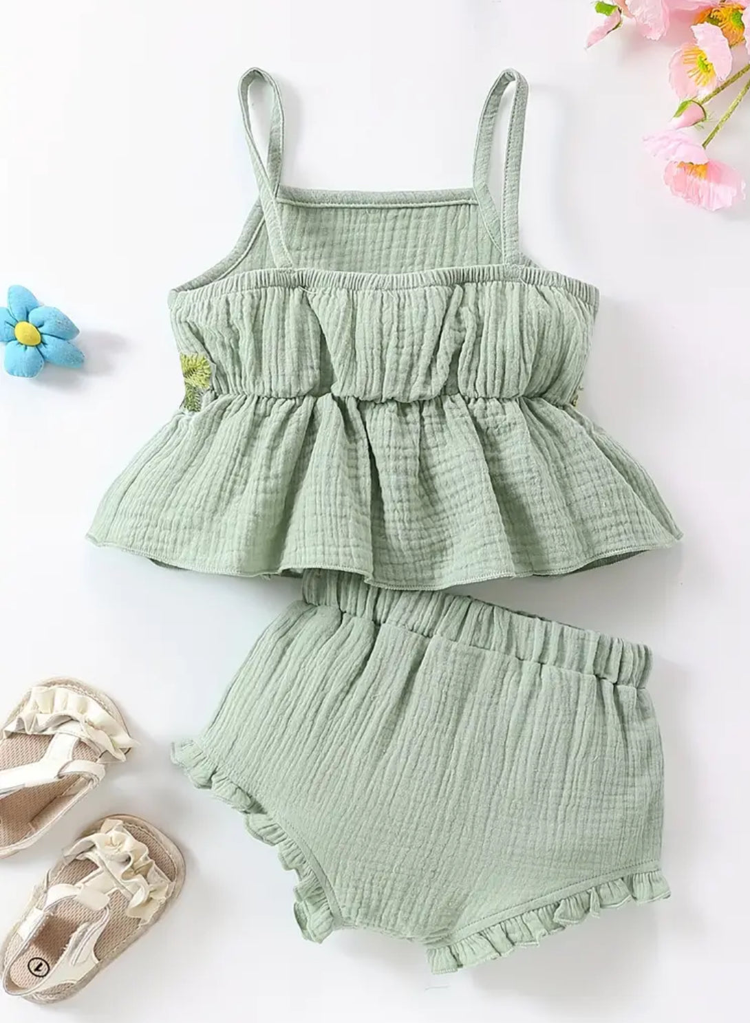 Green Floral Muslin Outfit, , baby, girl, Bodysuit, set, infant