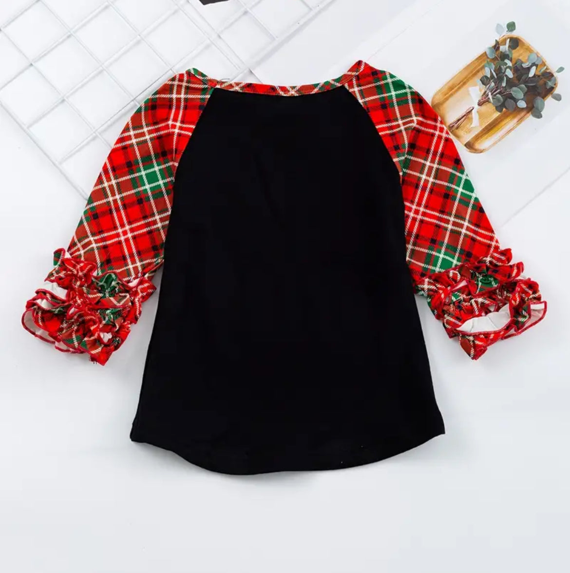 Merry & Bright Buffalo Plaid Ruffle Shirt, girl's, holiday, winter