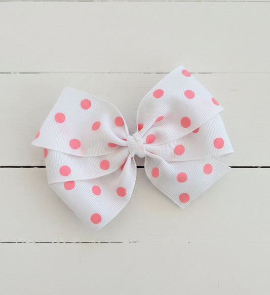 White w/ Pink Dots Hair Bow, girl, clip