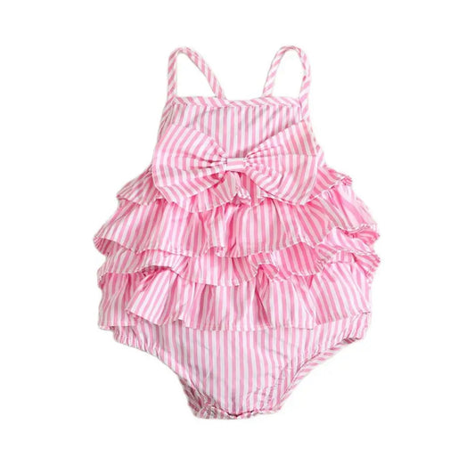 Pink & White Striped Ruffle Romper, girl, baby, boutique, toddler