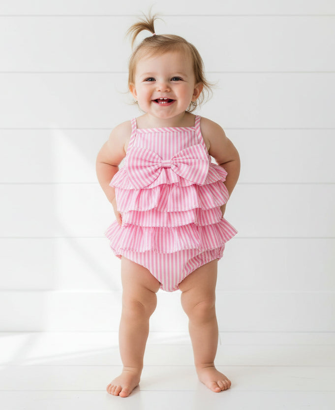 Pink & White Striped Ruffle Romper, girl, baby, boutique, toddler