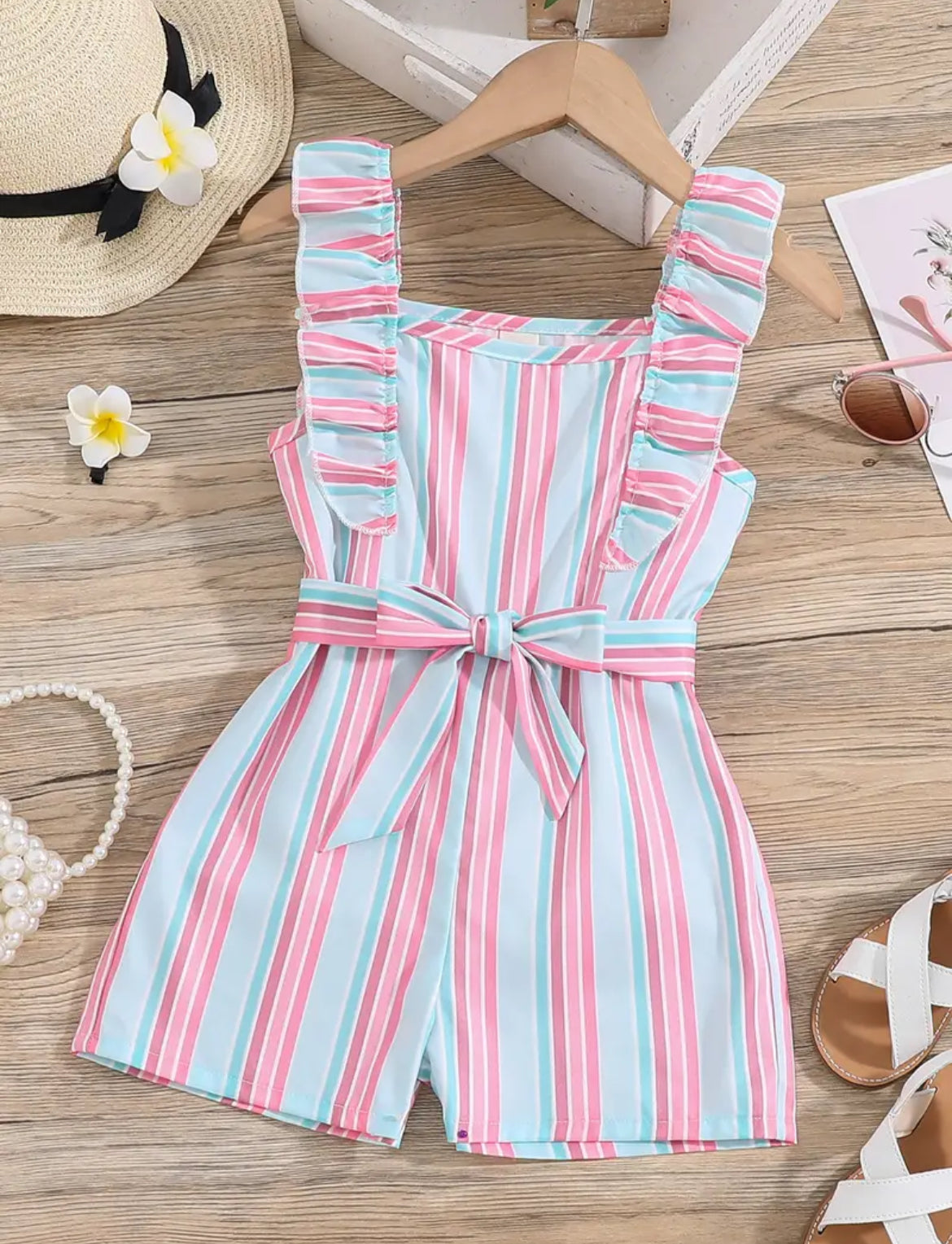 Pastel Striped Flutter Romper, girl, Jumper, Shorts, Summer / SALE: Reg. $12.95