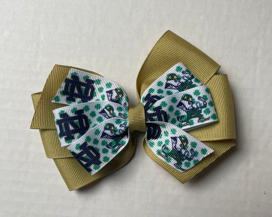 Collegiate Double Hair Bow, University, Notre Dame- Gold