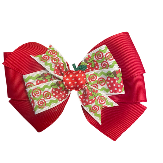 Teacher's Pet Hair Bow, girl, clip, Back to School, Apple