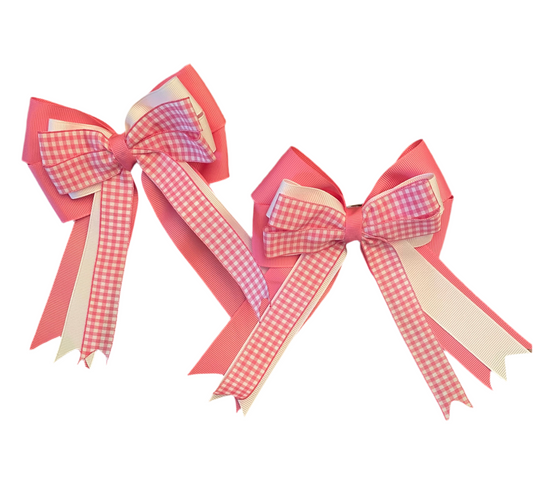 Equestrian Hair Bow, Tail Bow, Horse Show, Pink, Gingham, set, single