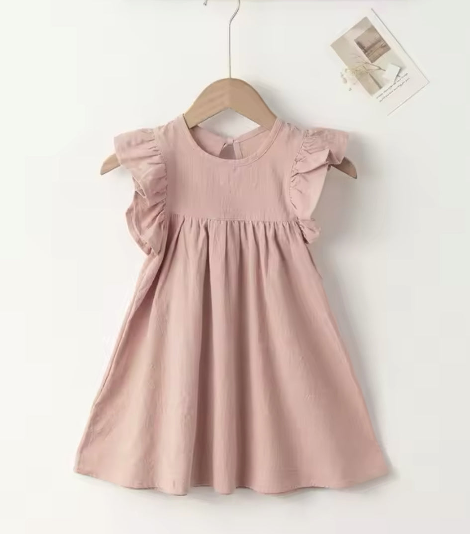 Dusty Pink Cotton Flutter Sleeve Dress, girl, kids, Back to School, party