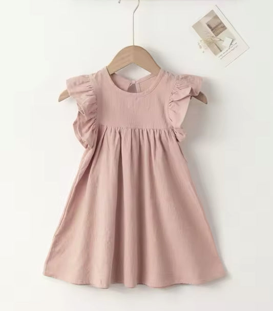 Dusty Pink Cotton Flutter Sleeve Dress, girl, kids, Back to School, party