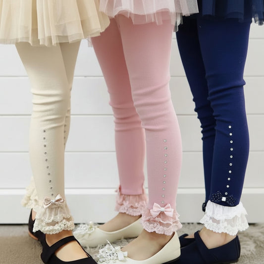 Boutique Cotton Lace & Rhinestone Leggings, 4 Colors, girl, pants