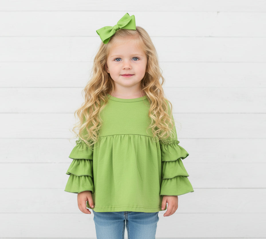 Green Ruffle Bell Sleeve Top, girl's, bell sleeve, kids, clothing