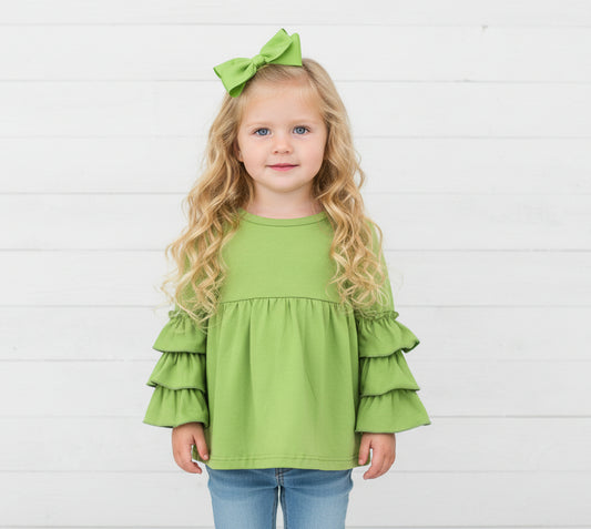 Green Ruffle Bell Sleeve Top, girl's, bell sleeve, kids, clothing