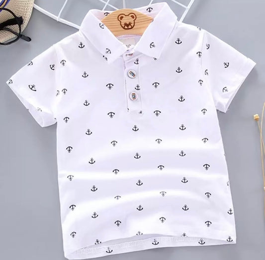 Anchor Print Polo Short Sleeve Shirt, top, kids, toddler