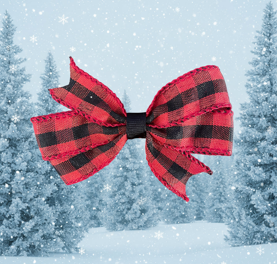 Buffalo Check Small Hair Bow, girl, holiday, Christmas