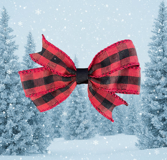 Buffalo Check Small Hair Bow, girl, holiday, Christmas