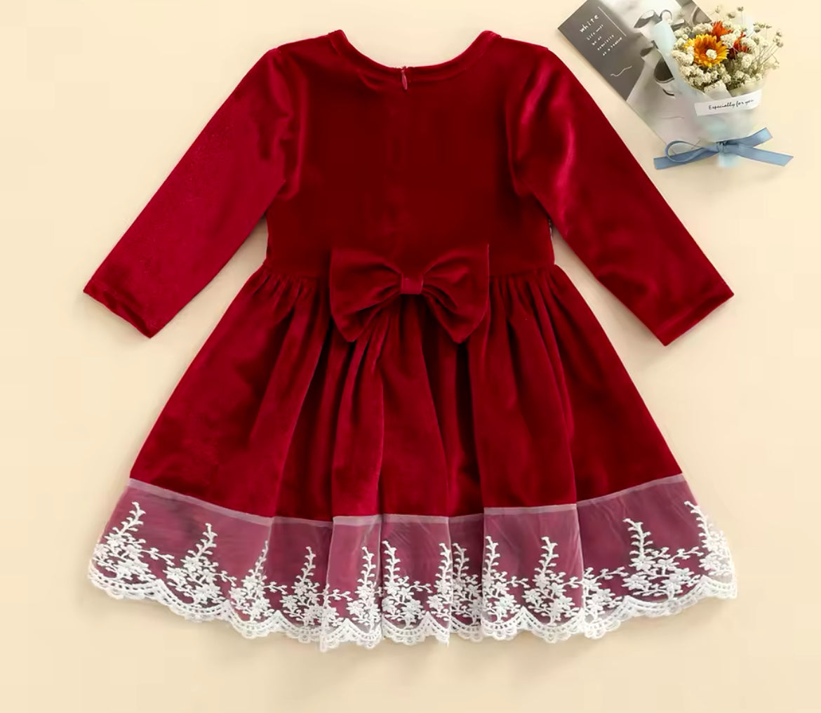 Velvet & Lace Stretch Dark Red Dress, girls, holiday, wedding / DAY 12 of 12 Days of Deals