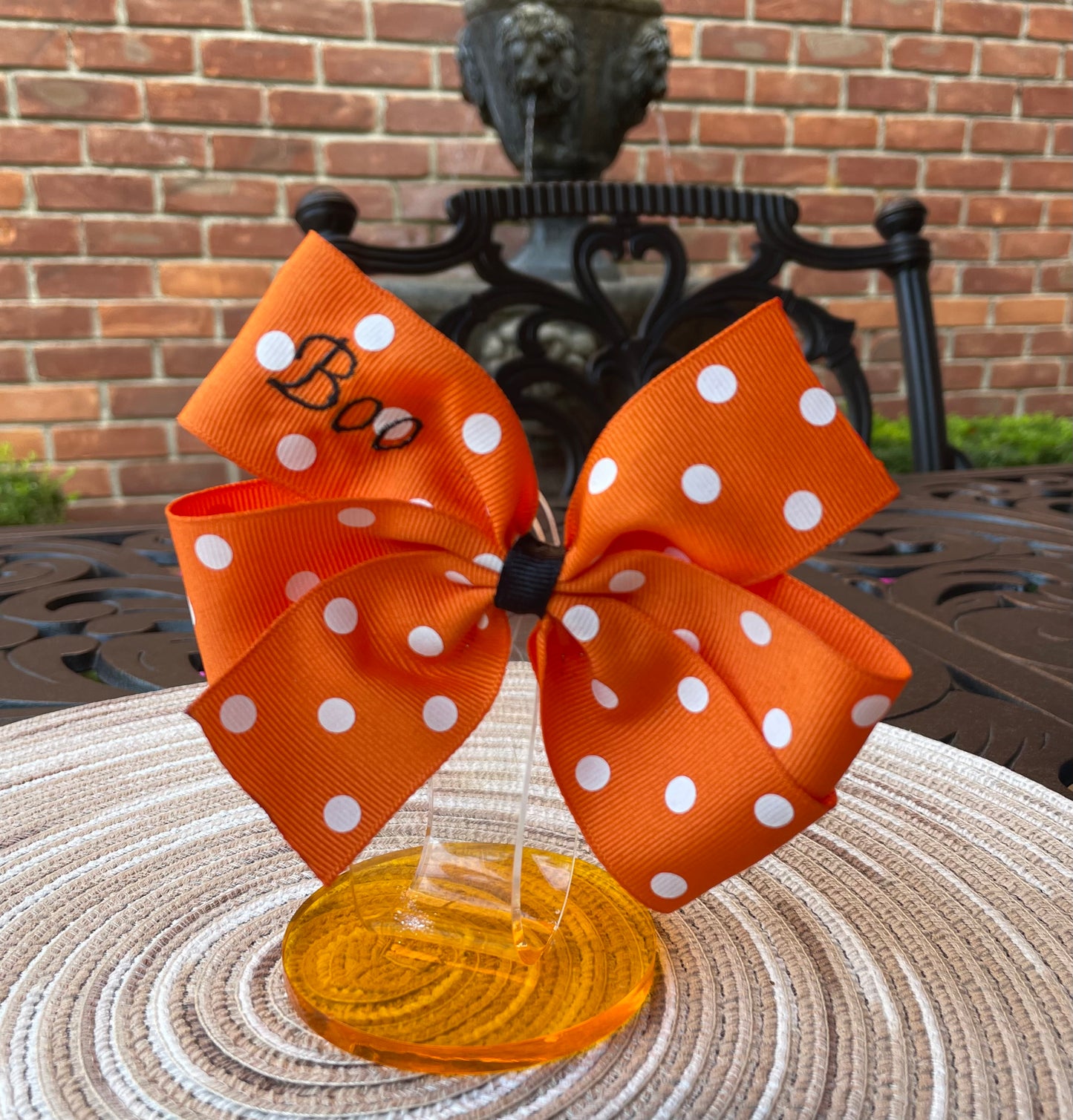 Boo Hair Bow, Halloween, Polka Dots, Orange, girl, teen, clip