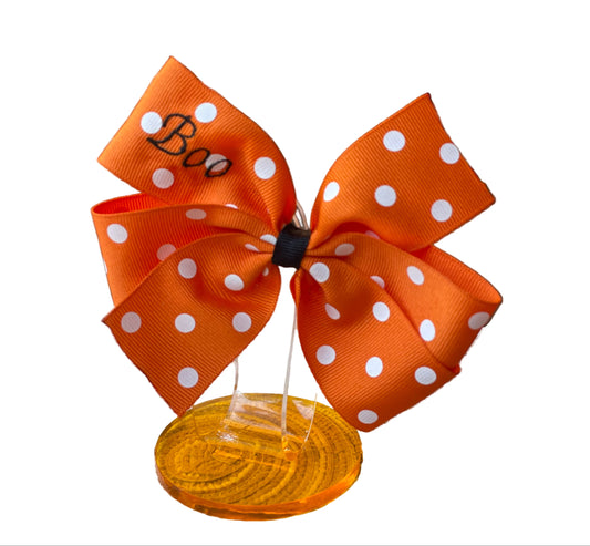 Boo Hair Bow, Halloween, Polka Dots, Orange, girl, teen, clip