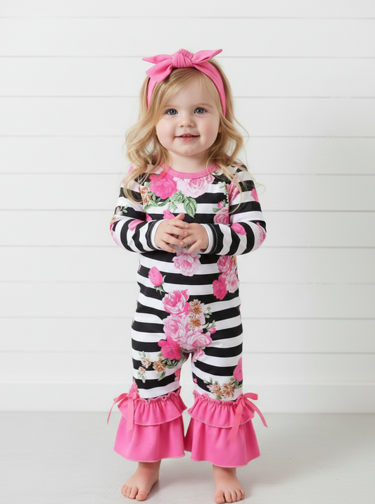 Pink Rose Ruffle Romper w/Headband, baby, infant, clothing, girl / SALE