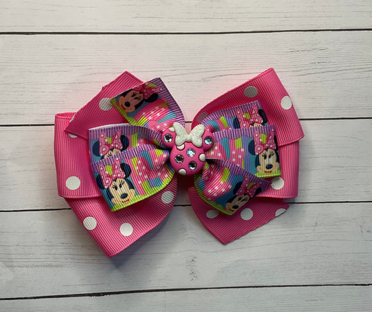 Pink Polka Dot Sparkle Mouse Hair Bow, Minnie