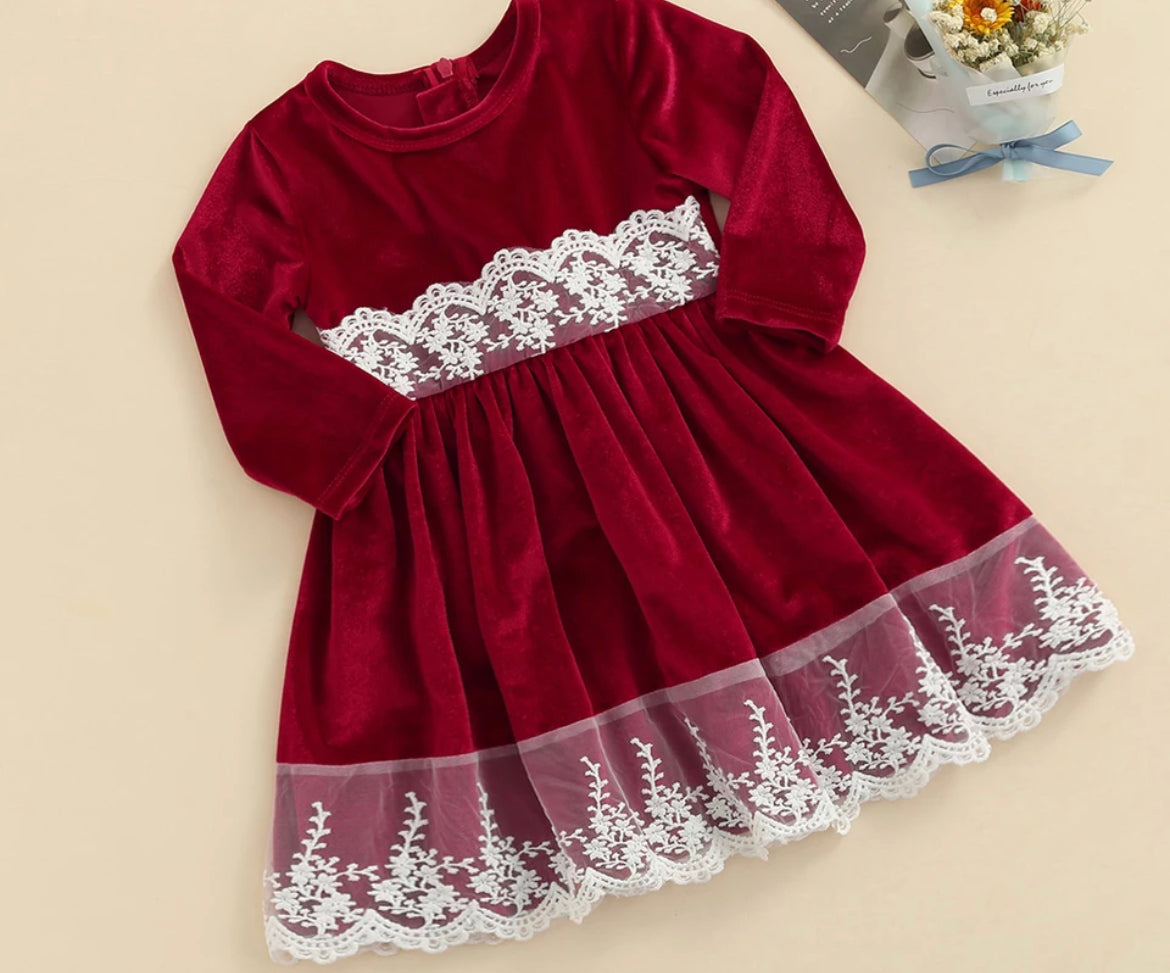 Velvet & Lace Stretch Dark Red Dress, girls, holiday, wedding / DAY 12 of 12 Days of Deals