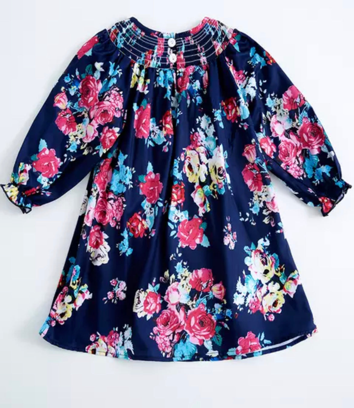 Blue Smocked Floral Girls Dress or Romper, Toddler, Sister Set