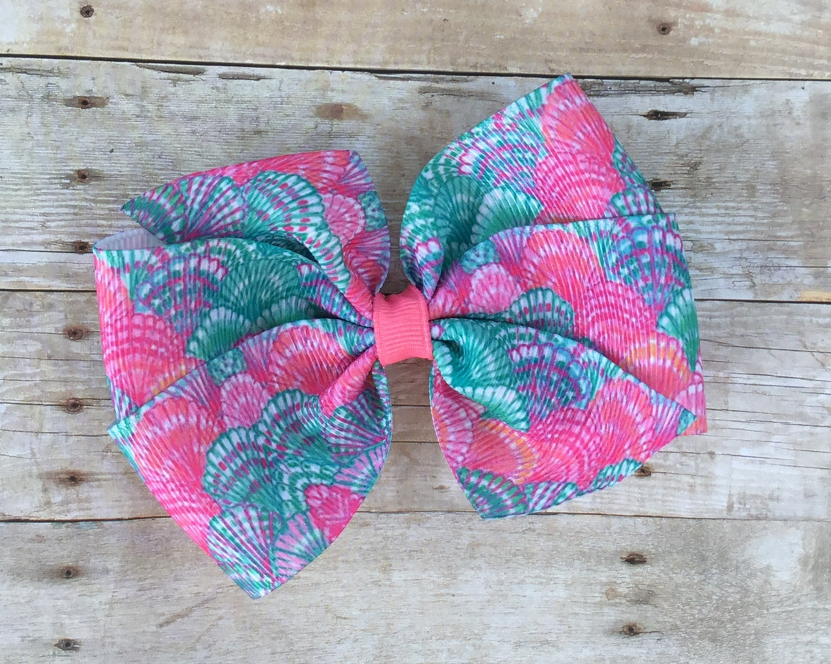 Pastel Shells Preppy Hair Bow, Shello, Resort, clip