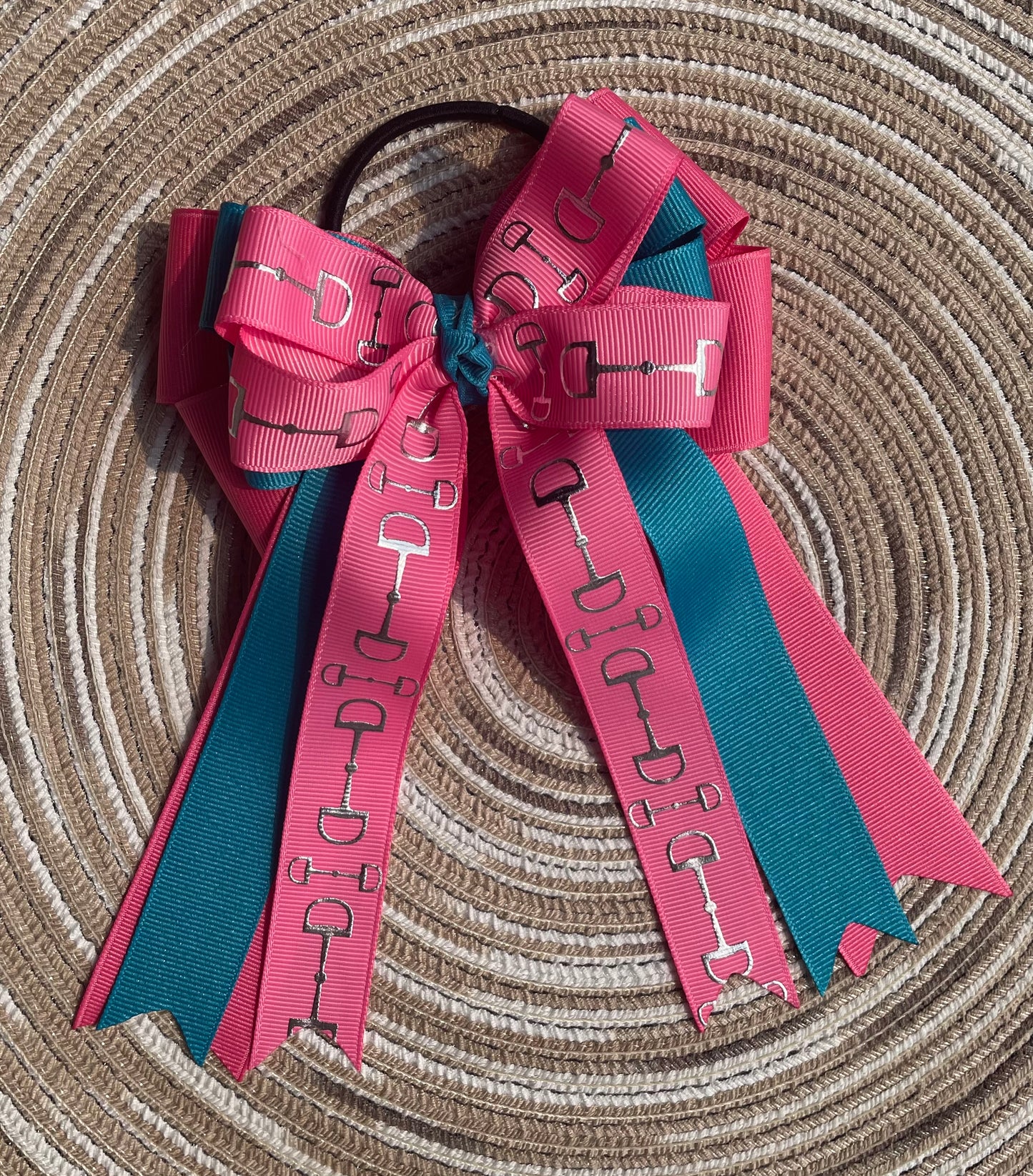 Equestrian Hair Bow, Tails, Horse Show, Turquoise Blue, Pink