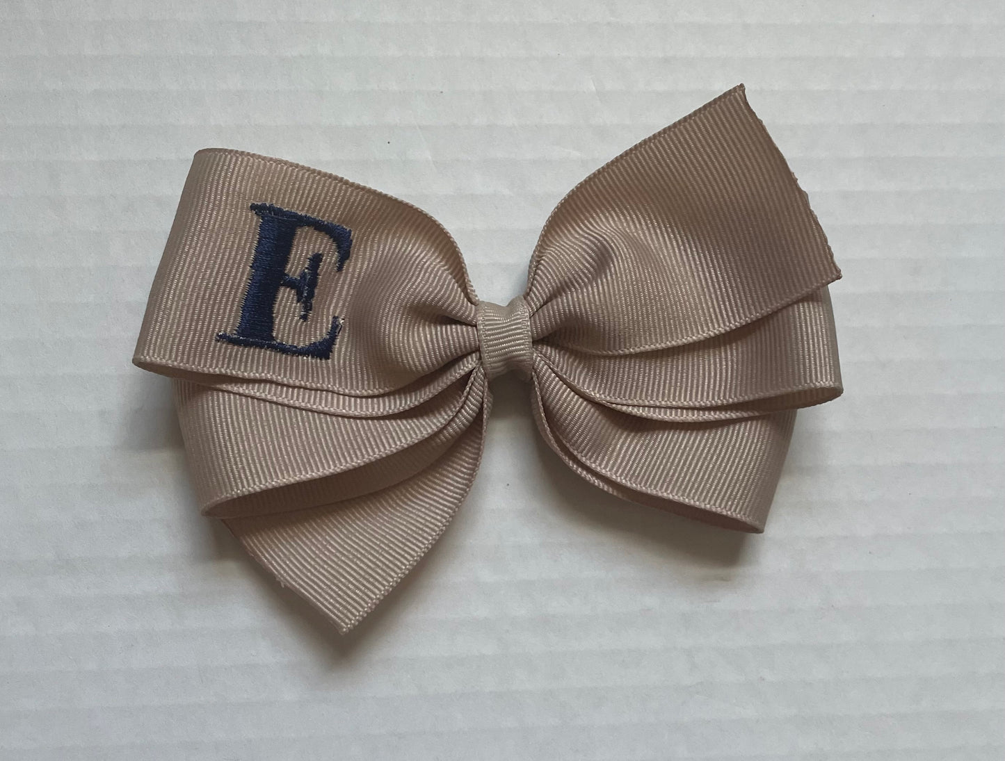 Khaki Monogrammed Hair Bow w/Navy Blue Initial, Personalized