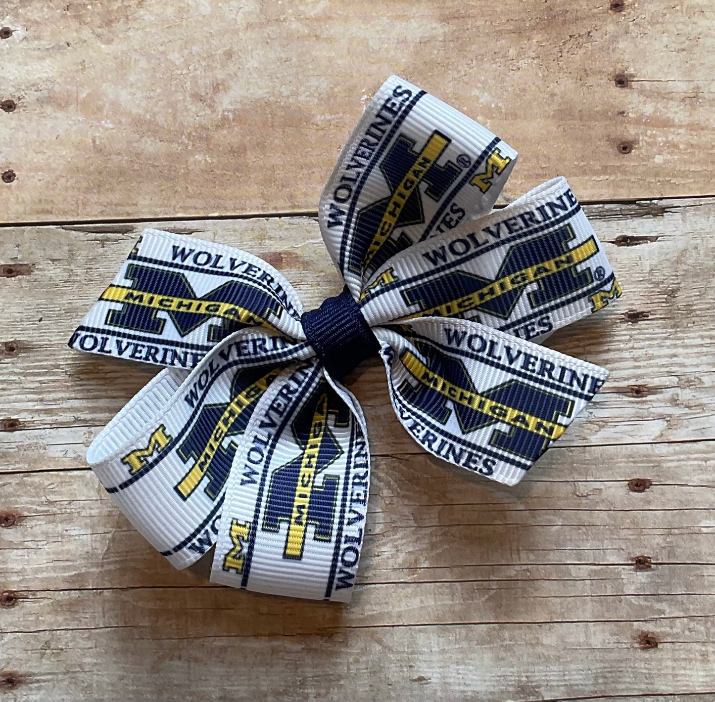 Collegiate Hair Bow, University, Michigan - White