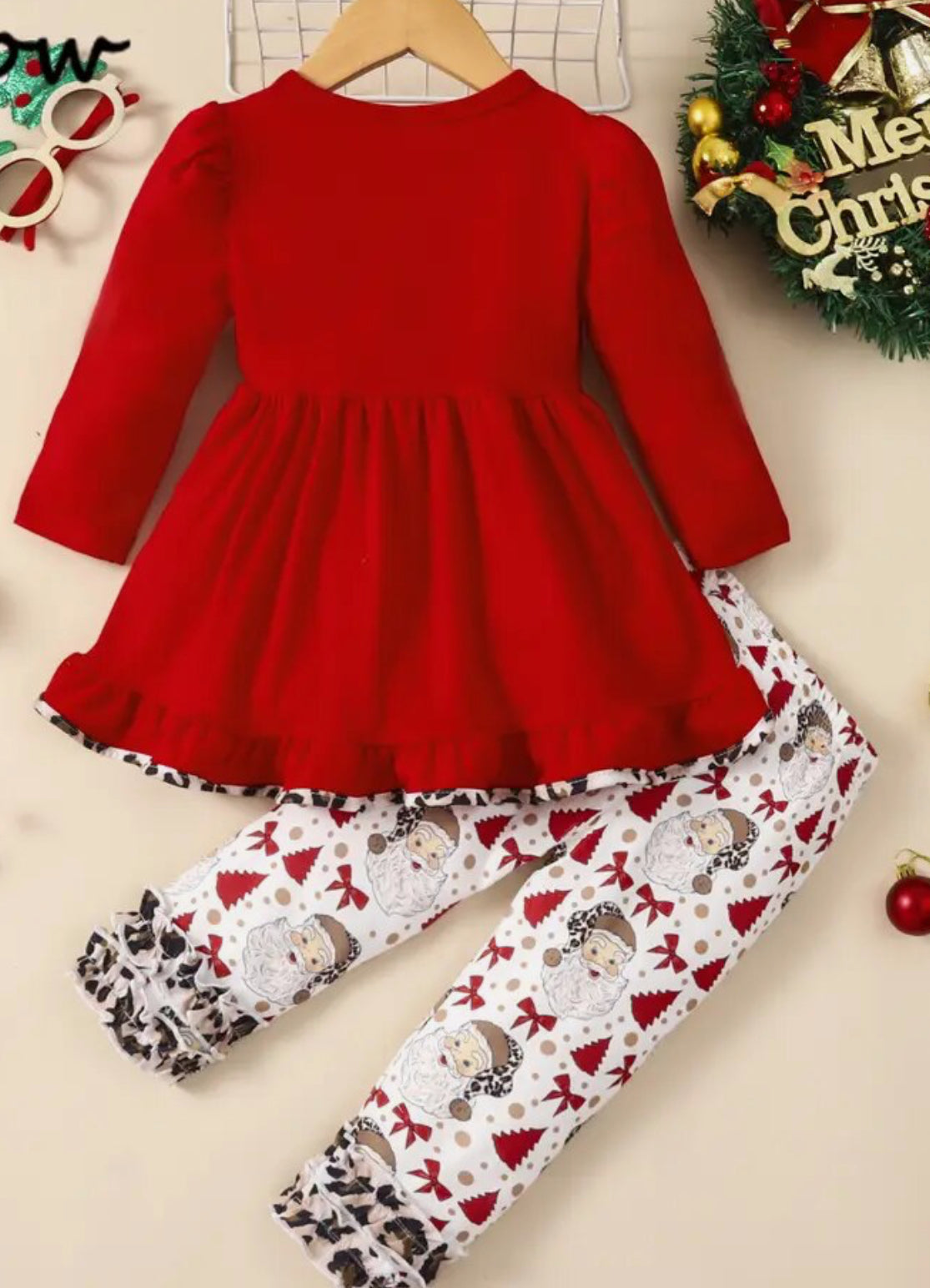 Santa & Holiday Print Boutique Ruffle Outfit, Set, Girls, leopard print