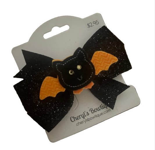Black Glitter Bat Halloween Hair Bow, clip, girl, costume