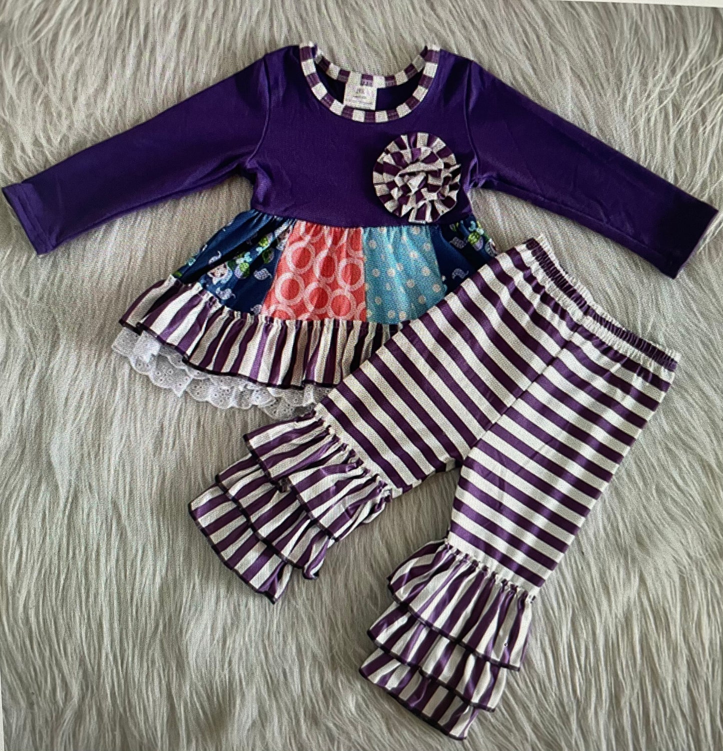 Purple Ruffle Twirl Outfit, girl, set, pants, top, boutique