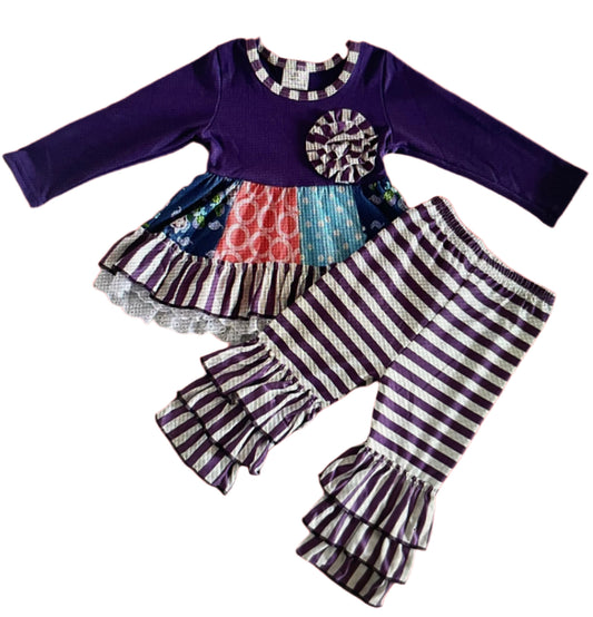 Purple Ruffle Twirl Outfit, girl, set, pants, top, boutique