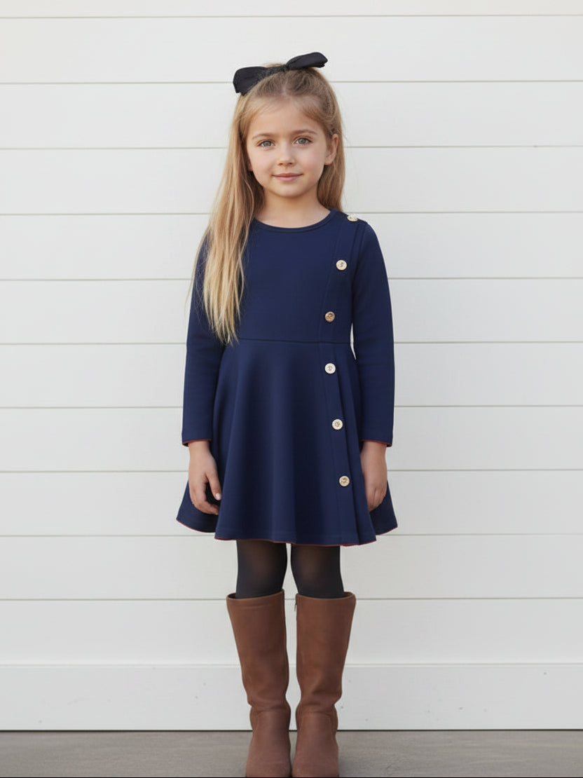 Navy Blue Long Sleeve Dress, girl, kids, birthday / SALE