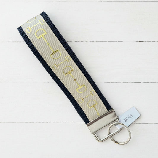 Blue & Tan Snaffle Bit Print Key Fobs, wristlet, purse, keychain, equestrian
