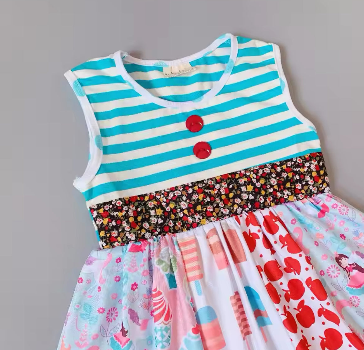 Striped Blue Patchwork Dress, Girl's, kids, apparel