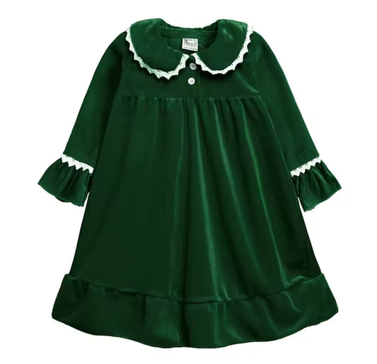 Emerald Velvet Night Gown, girl's, Sleeper, holiday, gift, pajamas / COMING SOON