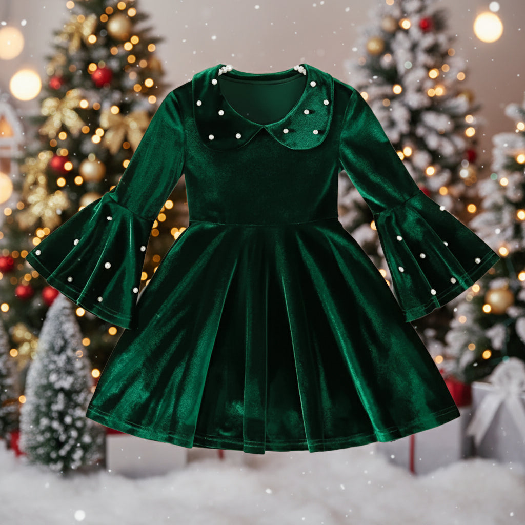 Girl's Elegant Green Dress, girl, kids, toddler, holiday