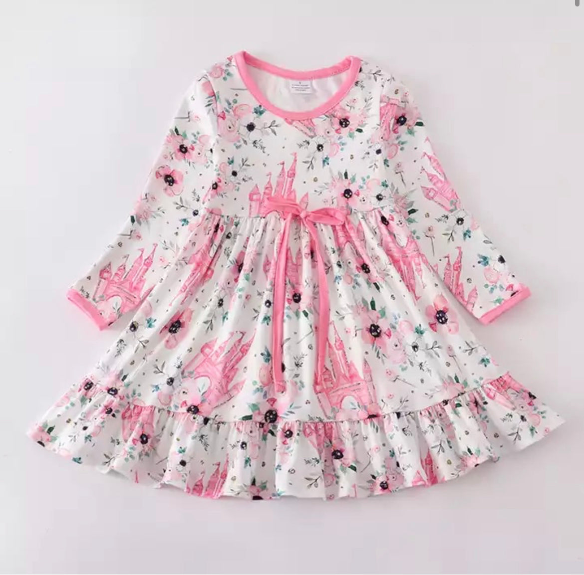 Boutique Princess Castle Twirl Dress, girl's, Milk Silk, pink, kids