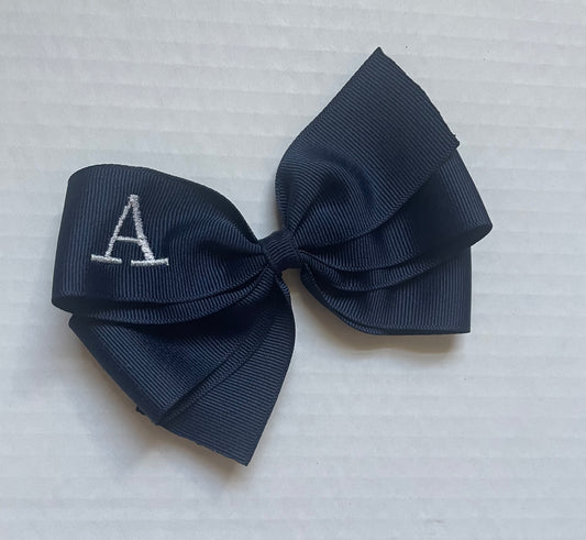 Navy Blue Monogrammed Hair Bow w/White Initial, Personalized